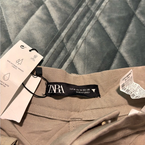 Zara High-Waist Linen Blend Pleated Shorts, Dark Tan, Sz Medium - Picture 2 of 5